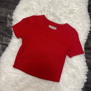 EVERLANE RIB TEE VIBRANT RED CROP TOP 90s CASUAL BASIC MINIMALISTIC